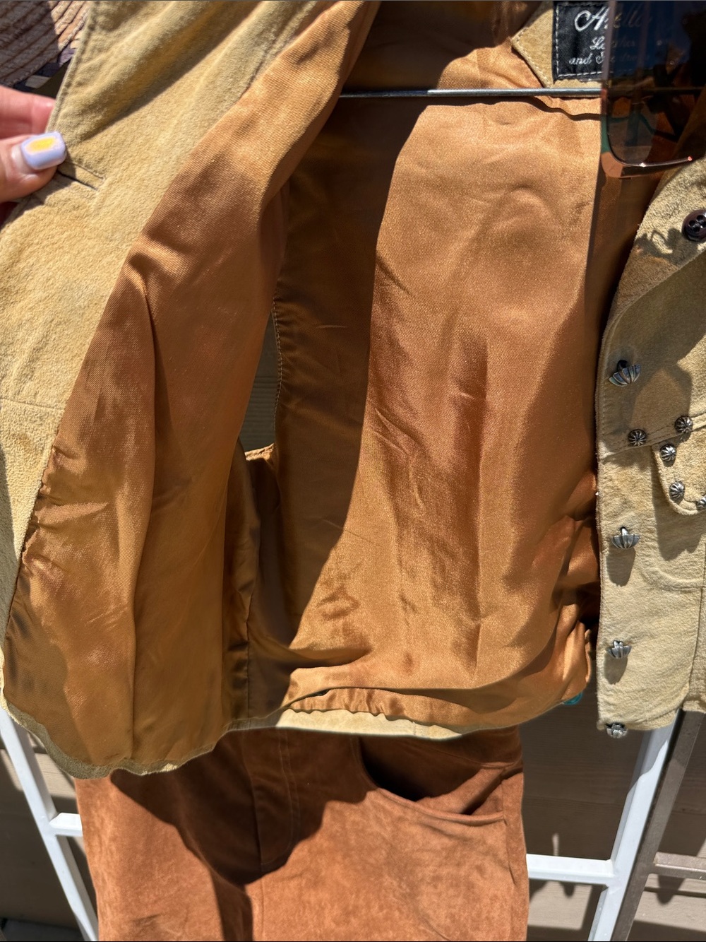 Vintage Arella Leather Carmel soft bigsm studs Western / biker lined pickets S-M - Picture 11 of 17